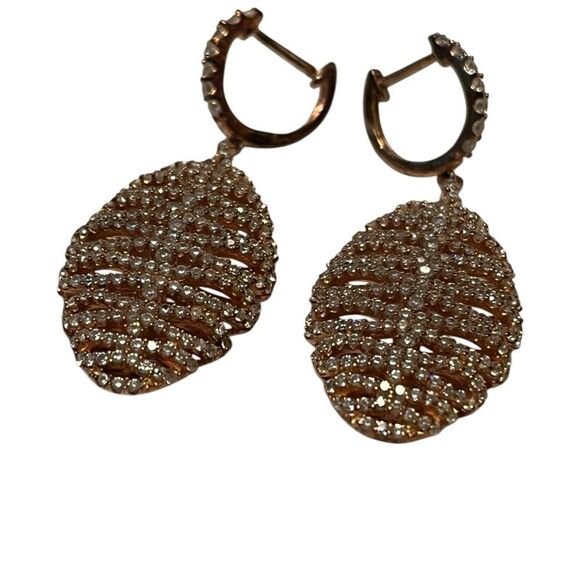 Rose Gold Plated 925 Sterling Silver Earrings CZ stones Posts - Picture 1 of 8